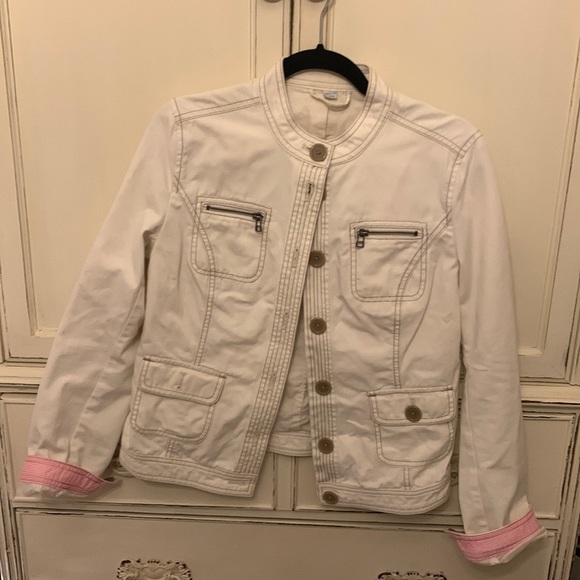 Cream colored Boden jacket with pink turn up sleeves - Picture 1 of 6